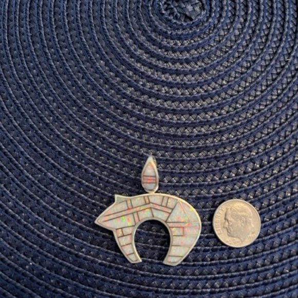 Sterling Silver and Inlaid Opal Bear Pendant - Picture 2 of 2